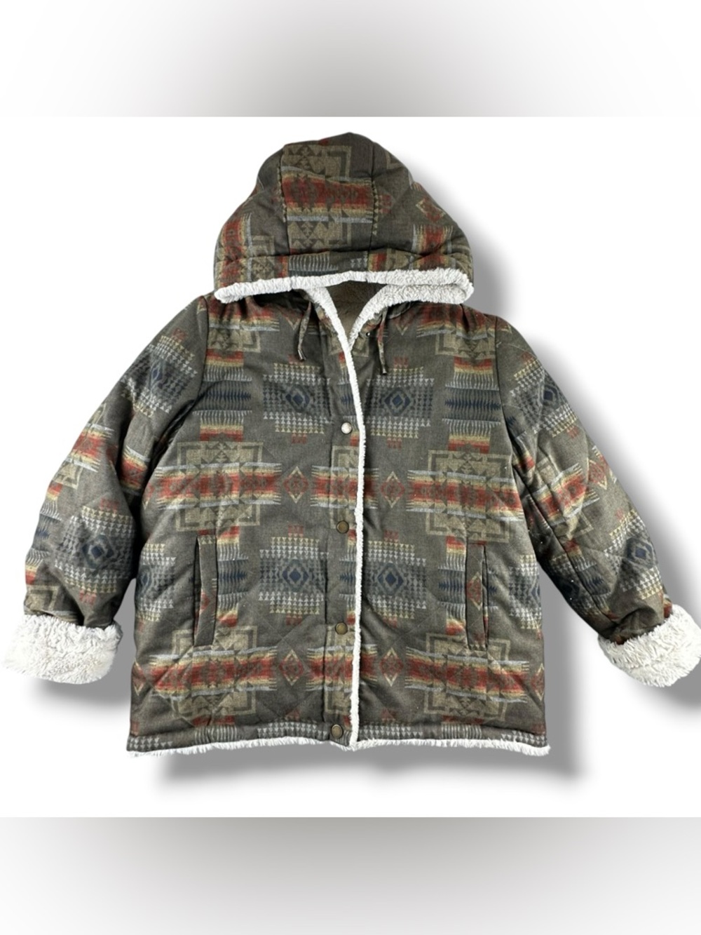 Pendleton Women’s XL Southwestern Print Faux Fur Lined Hooded Jacket EUC
